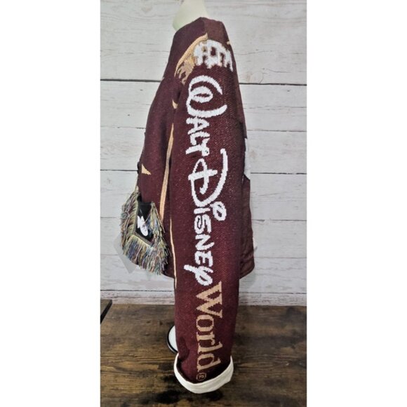 OOAK Handmade Upcycled Mickey Mouse Tapestry Jacket Quilt Lined Fringe Women's L - Picture 3 of 16